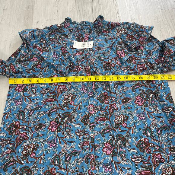 Loft Bouquet Paisley Long Sleeve Ruffled Yoke Puff Sleeve Button Down Blouse - Picture 9 of 10